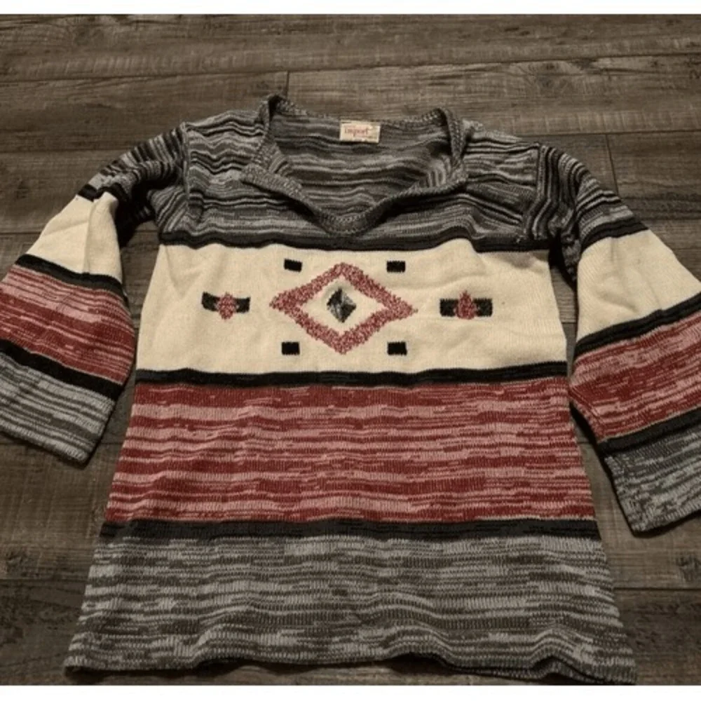 Vintage Knit Sweater Western Aztec Tribal Navajo Geometric Pattern Medium USA